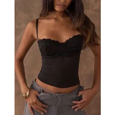 Black Sexy Women's Contrast Lace Cropped Camisole